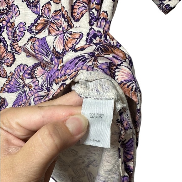 J. Jill | Pima Slub Scoop Neck Side Slit Tee | Purple Butterfly Print | Size L - Picture 3 of 5